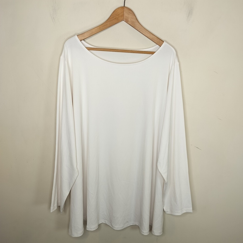 Susan Graver Tunic Top Liquid Knit White Stretch Pullover